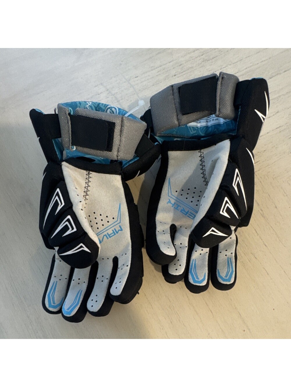 Maverik Lacrosse Gloves Small 10" Black/Gray/Blue Padded Hook & Loop